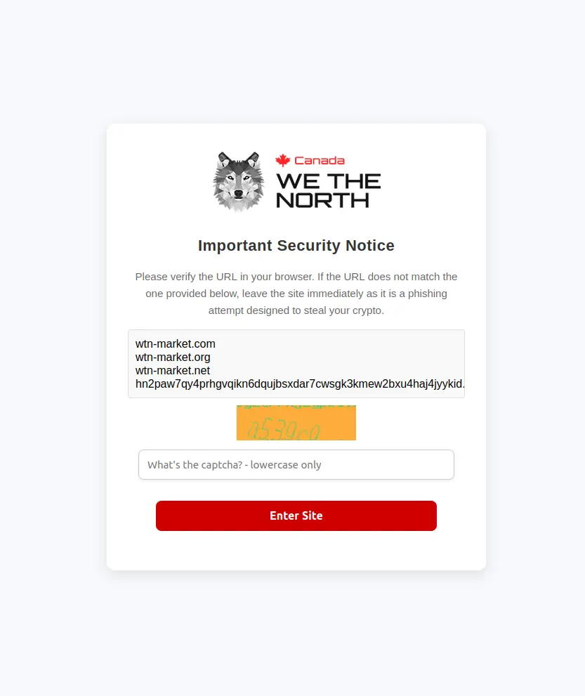 We The North Market custom CAPTCHA verification for bot prevention